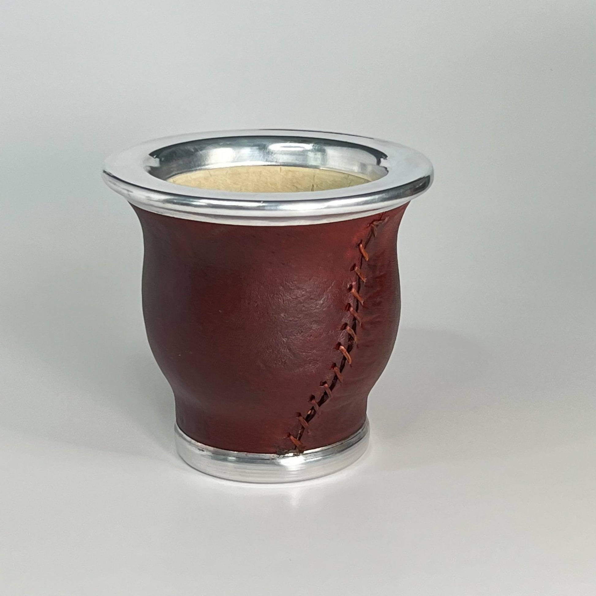 mate gourd camionero wrapped in leather with two stainless steel rings